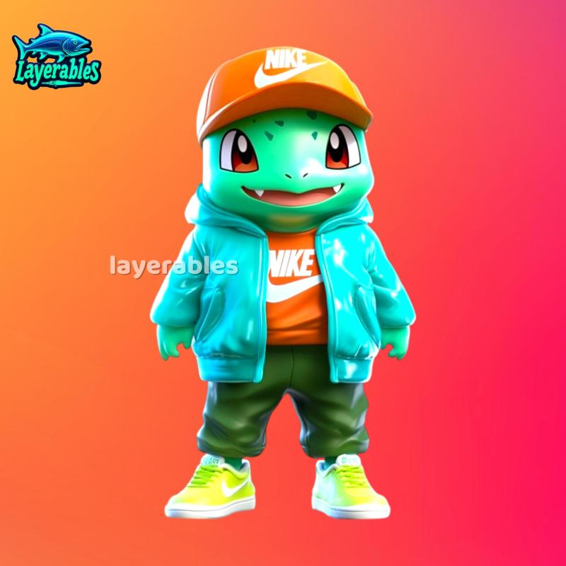 Bulbasaur STL – Chibi Pokémon in Streetwear – 3D Printable Fan Art – Sneaker Style Model for Collect