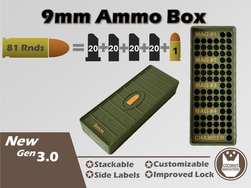 Ammo Storage Box 9mm 81 Round for 4X 20rnd Mags+1