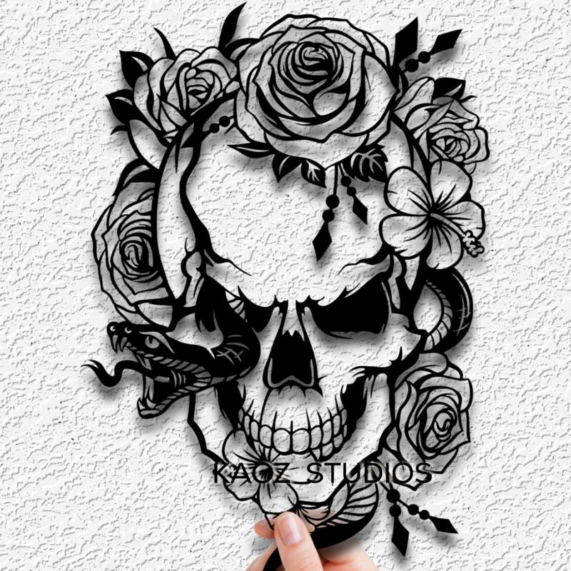 flower skull wall art pretty skull with snake wall decor gothic decoration