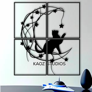 EXTRA LARGE Kitty wall art cat on the moon wall decor