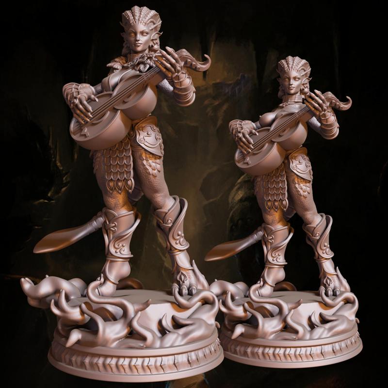 3D Printable Dragonborn Bard Pose II - Half & Full Dragon (Clothed & Nude)