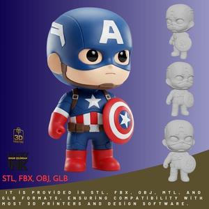 Mini Hero Captain America Figure 3D Printable STL FBX OBJ GLB