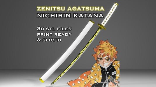 Zenitsu Nichirin Katana - - Demon - Slayer -- 3D Print Ready