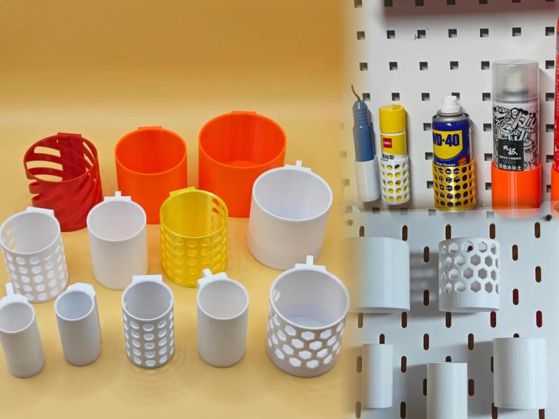 Canister, pegboard rack for cylindrical containers, square and round hole compatible with IKEA SKADIS, various sizes