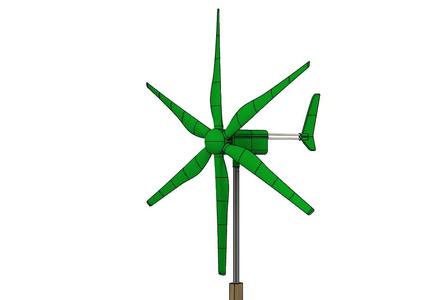 Fully parametric, 6 blades, variable pitch wind turbine (2.7m in diameter) - STEP files included
