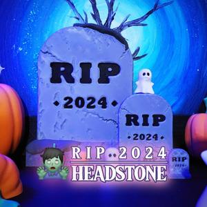 Weathered 'RIP 2024' Headstone Stand-Up Tabletop Decoration Set :: HALLOWEEN 2024 ]