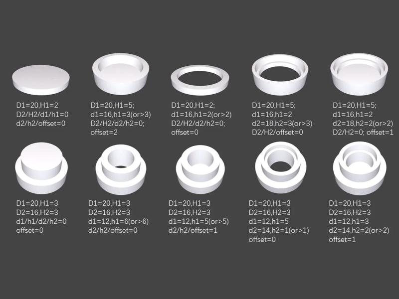 Customizable washers, shafts, cups, pen holders, table leg pads, countersunk washers, and stepped shaft generator