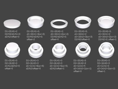 Customizable washers, shafts, cups, pen holders, table leg pads, countersunk washers, and stepped shaft generator