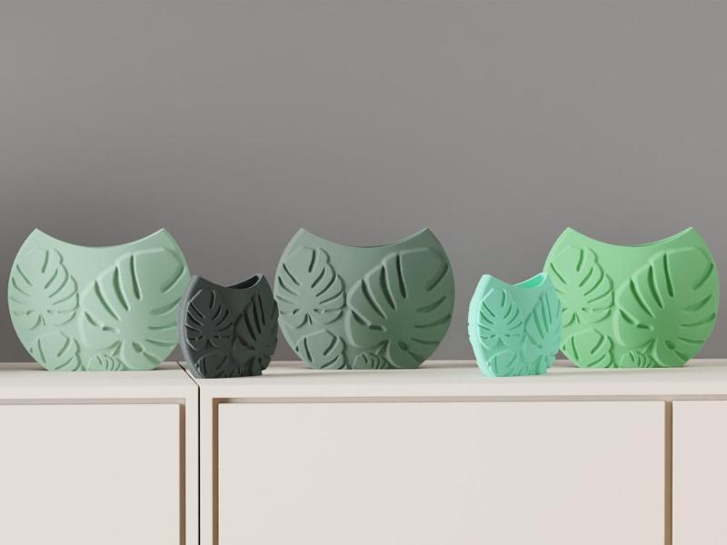 Modern Vase. Monstera Pattern Vase. Nice Decor
