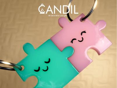 Couple's Puzzle Keychain Pieces