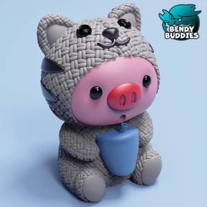 Piggy Cat Costume / Cute Knitted Beast Model / Collectible Pigface Creature Figure / Print-in-Place Statue / Fantasy World Animal / Decoration Monster Encounter