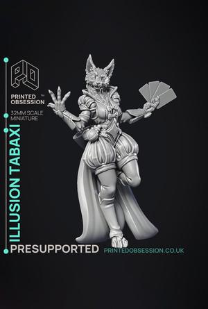 Illusionist Tabaxi - Were Folk - PRESUPPORTED - Illustrated and Stats - 32mm