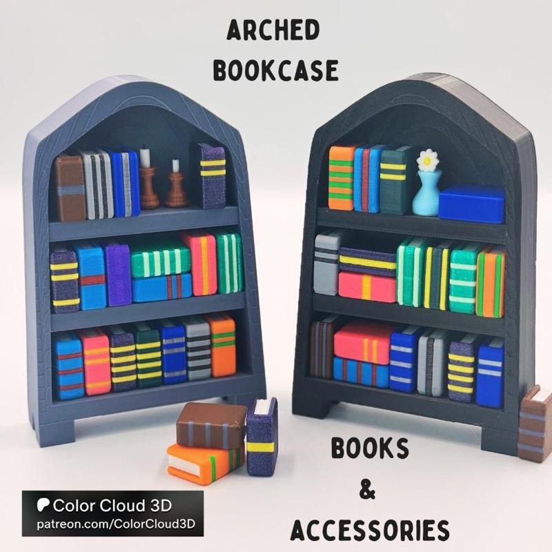 Arched Bookcase with Books and Accessories