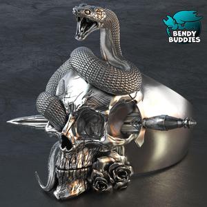 Skull Ring / Gothic Jewelry Pre-Supported / Death Punk Rock Accessory / Skeleton Serpent Decoration / Mystery Artifact / Biker Deco