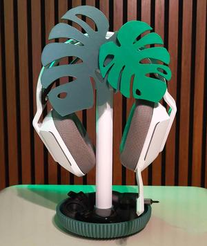 Cute Headphone Stand with Bowl - Monstera Design