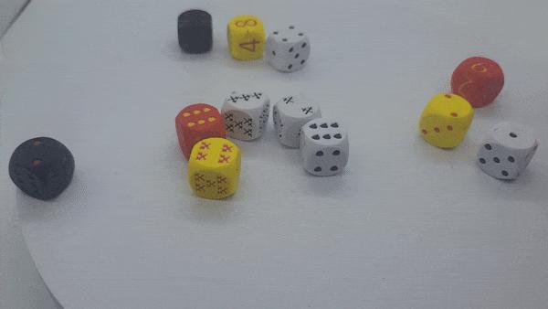 Boardgame dice (regular, swords, numbers, shields)