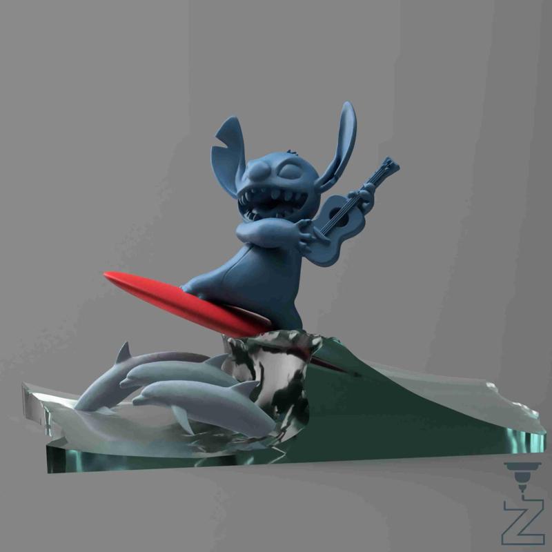Stitch Riding A Wave With Ukulele & Dolphins