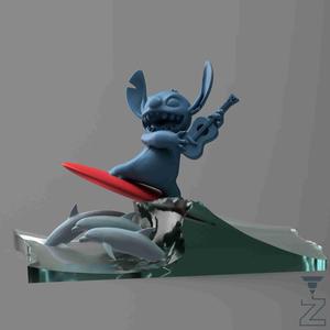 Stitch Riding A Wave With Ukulele & Dolphins