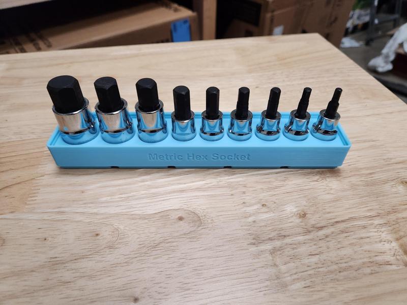 Gridfinity PITTSBURGH 3/8 in., 1/2 in. Drive Metric Hex Socket Set, 9 Piece holder
