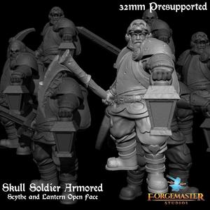 Human Death Knight - Skull Soldier Armored Scythe and Lantern Open Face