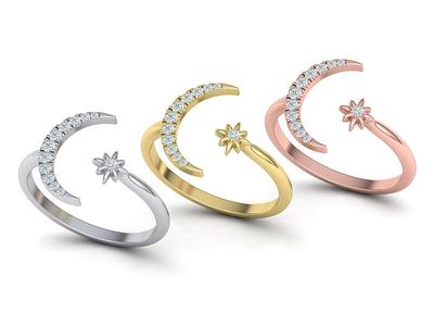 Crystal Moon ring Diamond Star Ring 3dmodel
