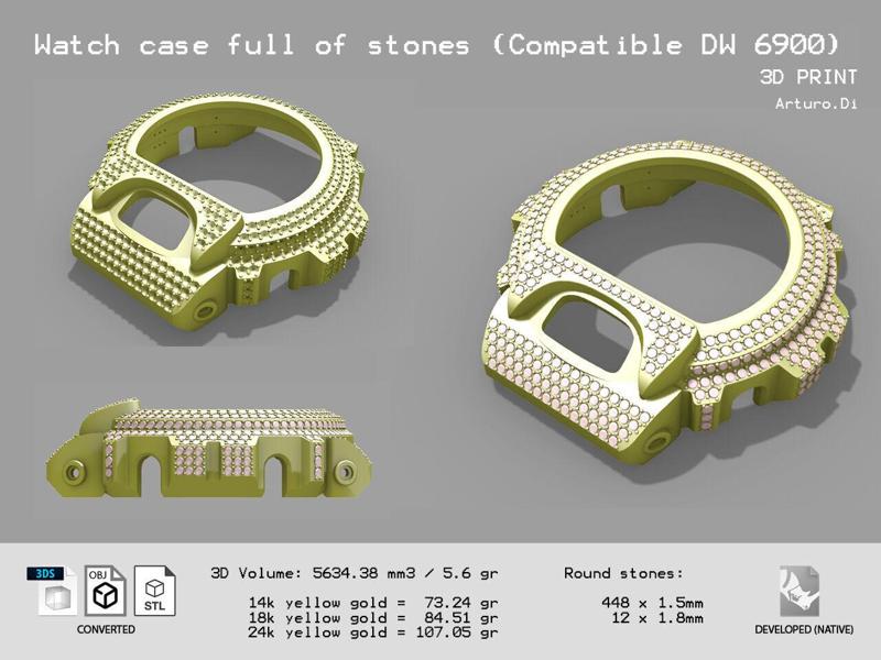 Watch case full of stones compatible with DW-6900