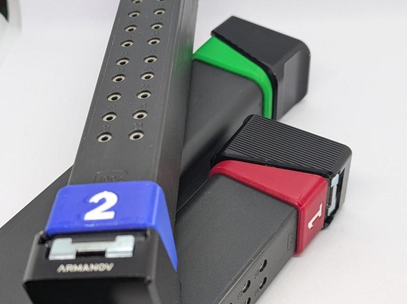 Slide on ID tab for Glock magazines, Several types