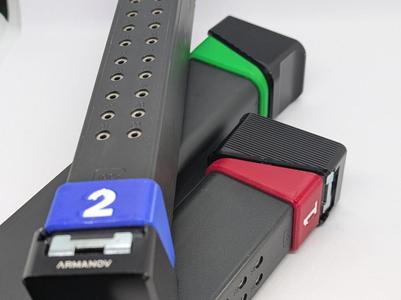 Slide on ID tab for Glock magazines, Several types
