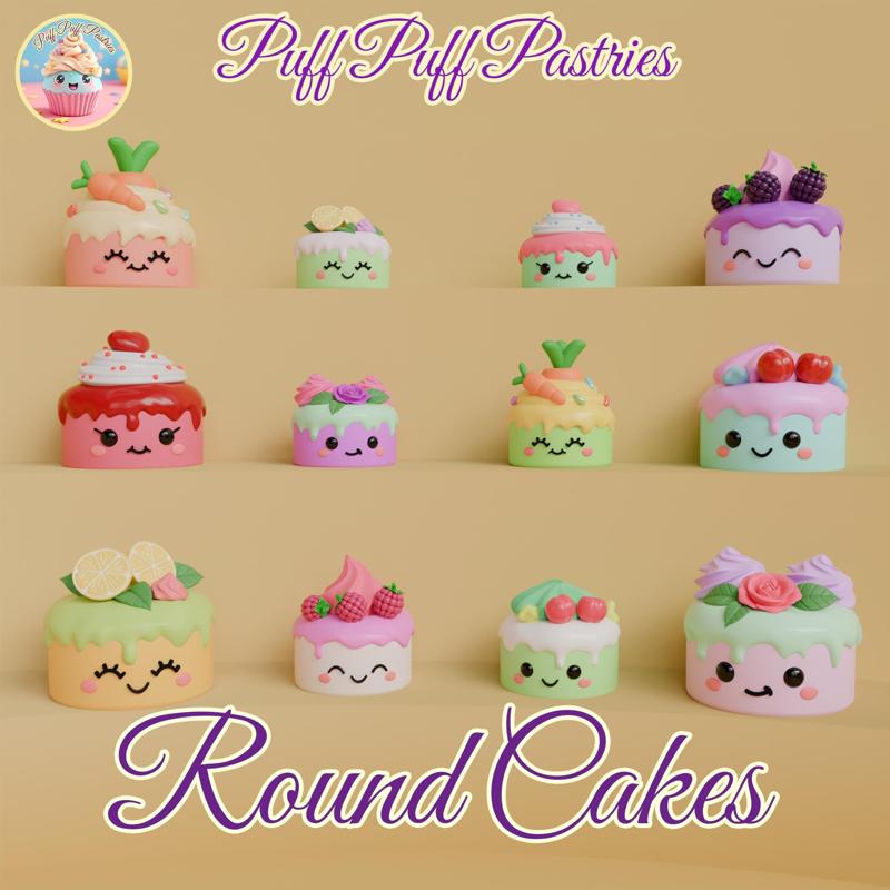 Kawaii Round Cakes Family