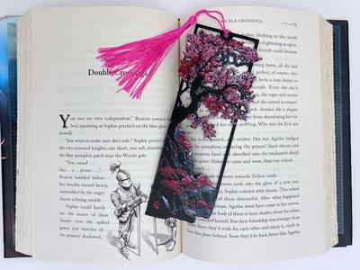 Cherry Blossoms Mountainside Cutout Bookmark