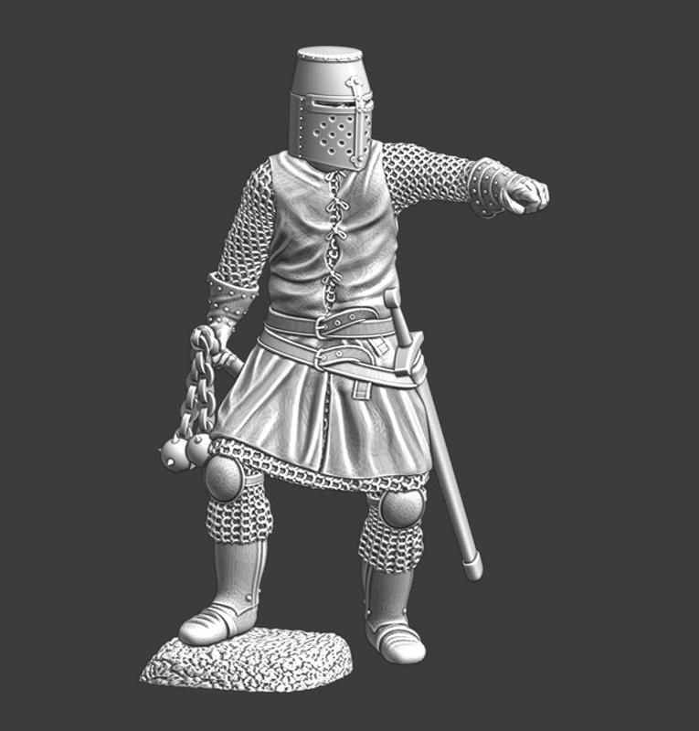 Medieval knight pointing - holding flail