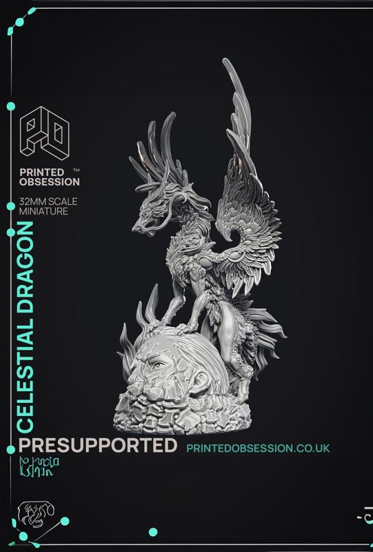 Celestial Dragon - Dragon Lord - PRESUPPORTED - Illustrated and Stats - 32mm scale