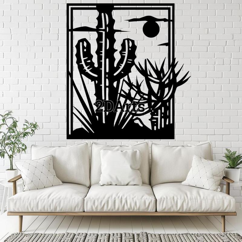 Desert Cactus 2D Wall Art/Window Art - Digital STL & SVG File for 3D Printing or Laser Cutting