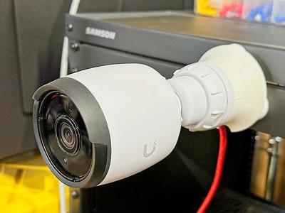 A magnetic mount for a Unifi G6 camera.