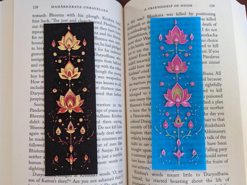 Rangoli Bookmark #3 (Lotus and Lamps)