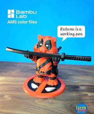 Deadpool bear with katana pen holder 