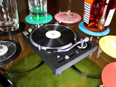 Record Coasters on Technics SL-1210 MK3 Holder