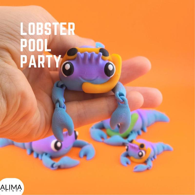 Lobster Pool Party / Articulated Fidget Toy / Keychain