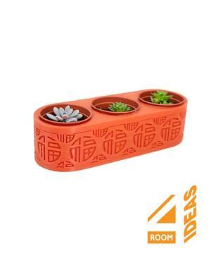 Succulent Triple Planter Chinese Style - Luck
