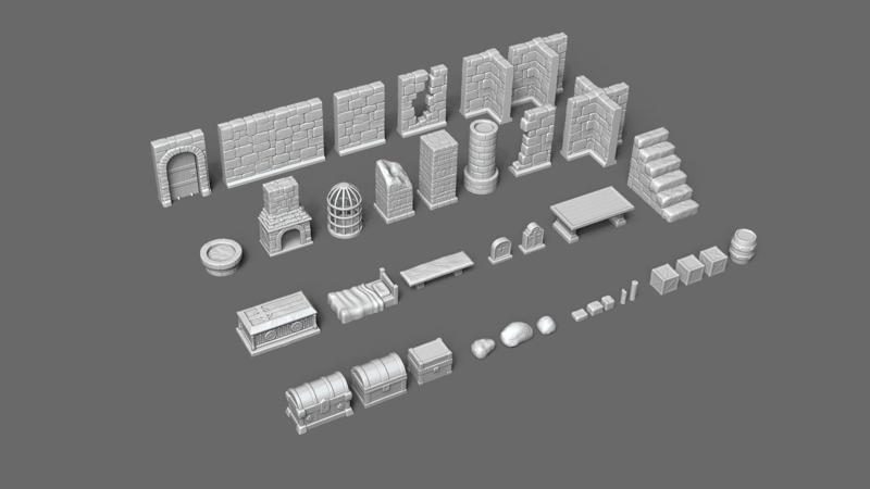 Modular RPG Dungeon Set Kit - 37 Printable Pieces