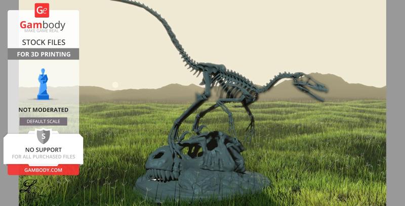 Velociraptor Skeleton with T-Rex in Diorama