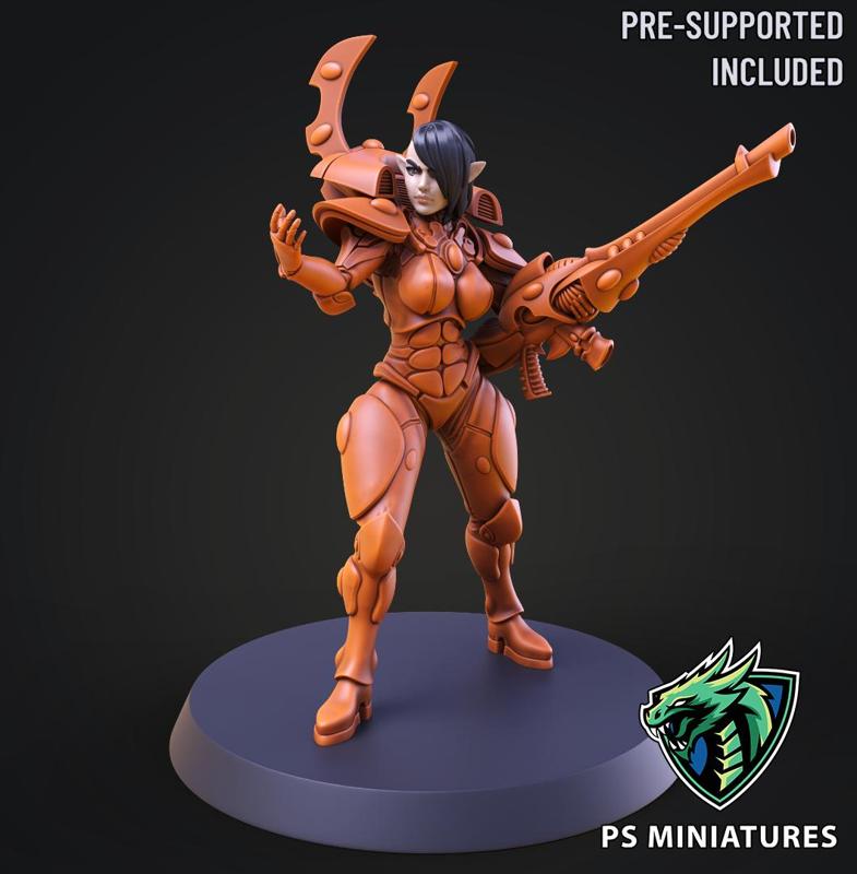 Space Elf Female Soldier Pose 5 - 8 Variants and 2 Pinups