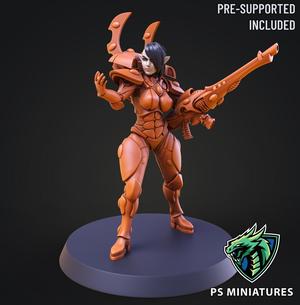 Space Elf Female Soldier Pose 5 - 8 Variants and 2 Pinups