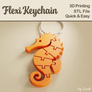 Flexi Seahorse STL Keychain – 3D Print File, Flexible Fidget Summer Keyring Bag Charm, Articulated, Digital Download for Commercial Use