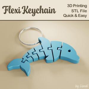 Flexi Dolphin STL Keychain – 3D Print File, Flexible Fidget Summer Keyring Bag Charm, Articulated, Digital Download for Commercial Use