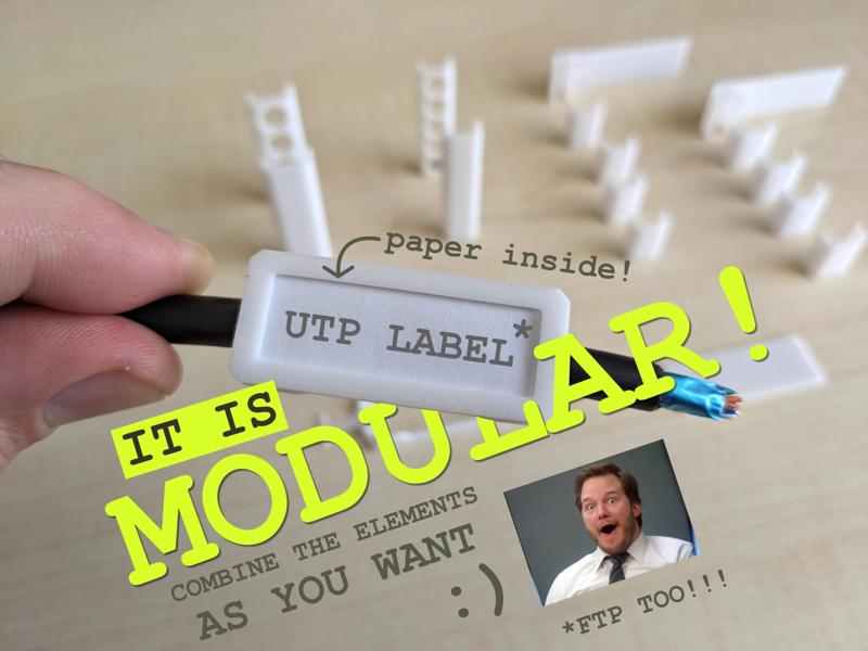 Modular UTP ethernet cable label / tag clip