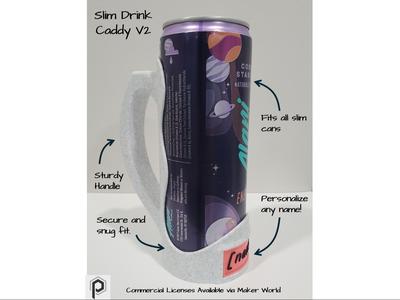 Slim Drink Caddy V2 – Can Holder + Clip-In Tag