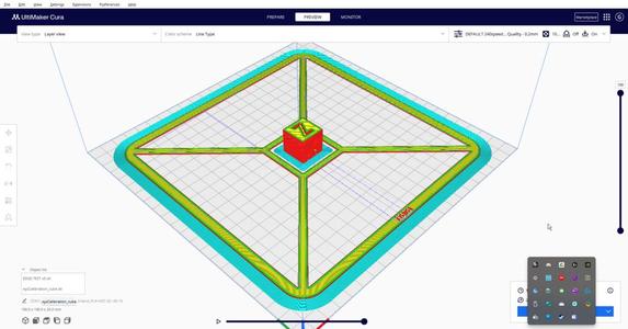Bed leveling test pattern with space for cube