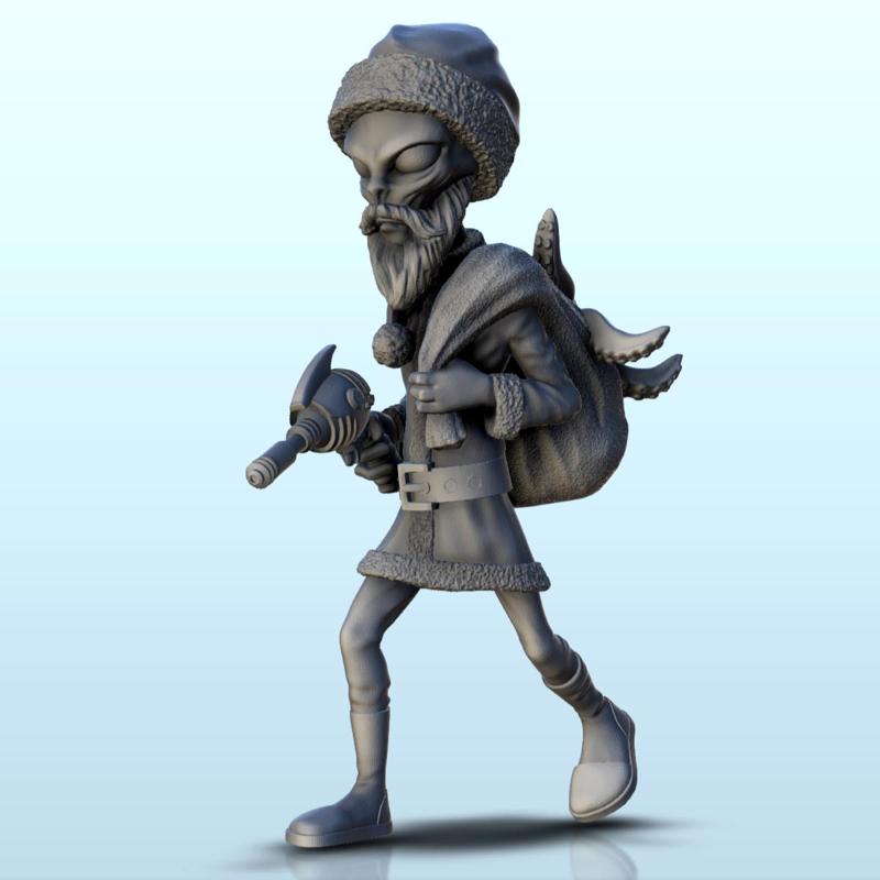 Alien Santa Claus with gun, beard and tentacle hood (17) (+ pre-supported version & rounded base) - SF Warhordes ET extraterrest Confrontation
