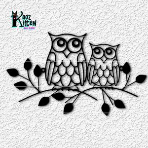 two owls on a branch wall art